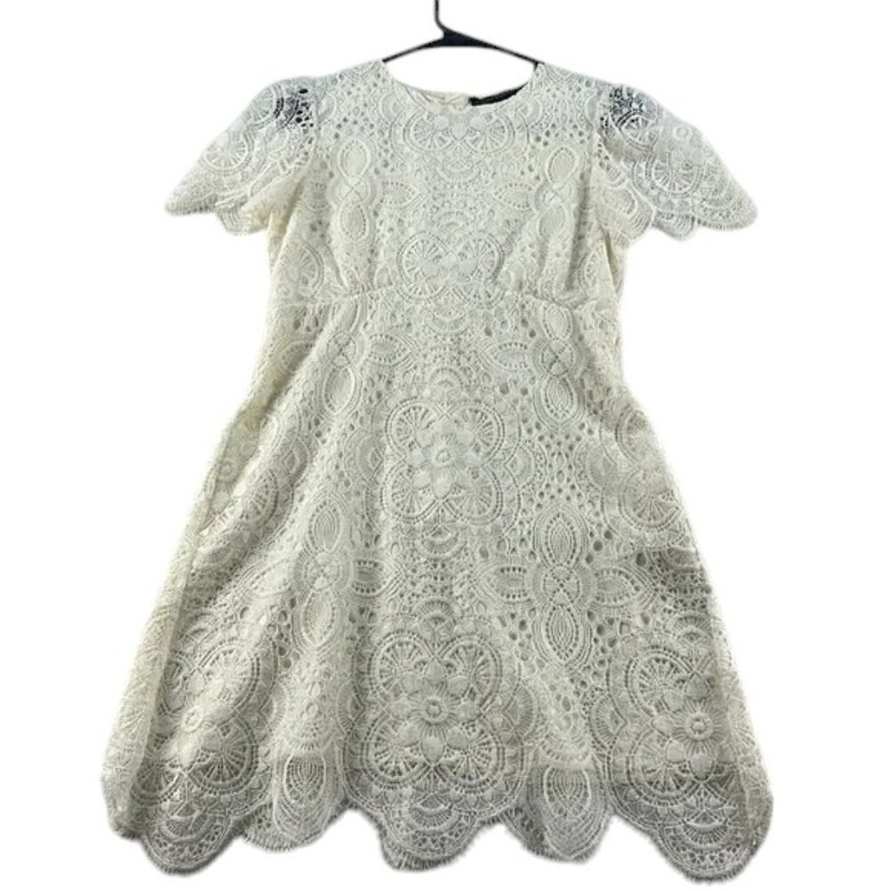 Zara Women Dress Midi White Lined Lace Women's Size S - Picture 3 of 12